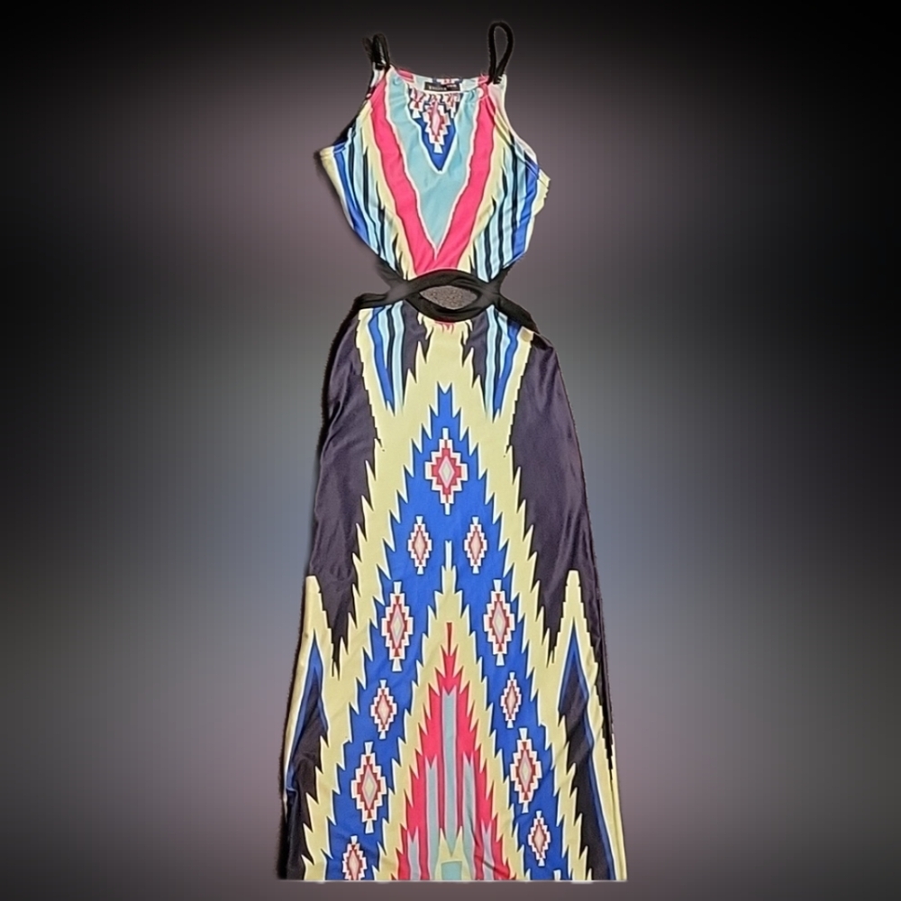 Cutout Maxi Dress in Multicolor Tribal Print